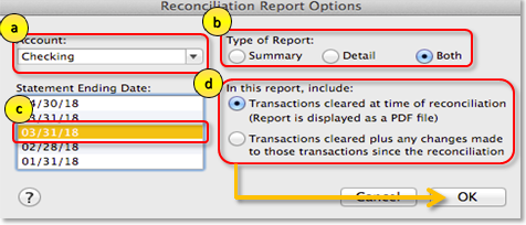 Bank or Credit Card Reconcile Discrepancy Report - Screenshot