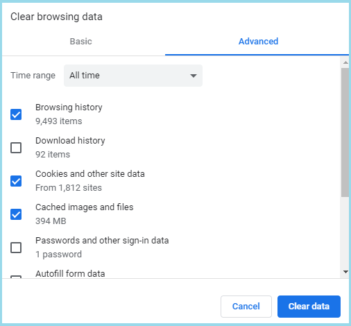 Clear history and cache in chrome - Screenshot