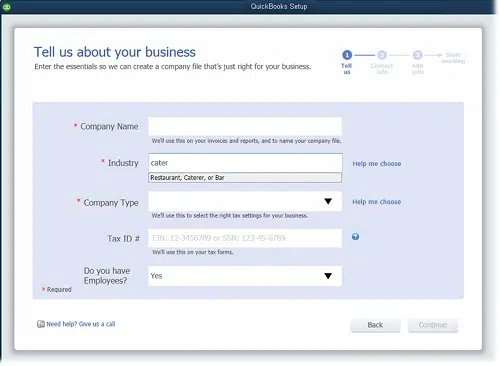 Create a New Company File - Screenshot
