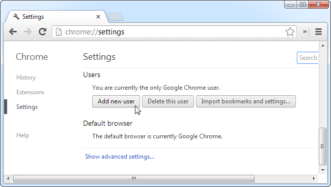 Create the additional Chrome User - Screenshot