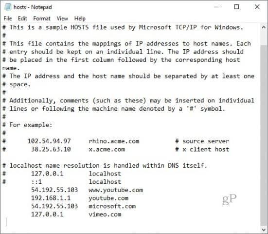 Editing windows hosts file - Screenshot