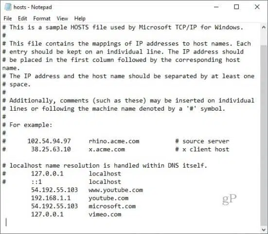 Editing windows hosts file - Screenshot