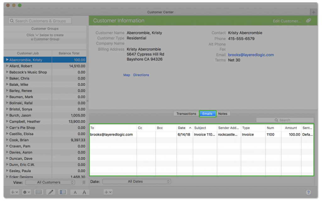 Email Tracking in QuickBooks for Mac - Screenshot