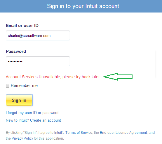 Login Problem of QuickBooks Online on Chrome - Screenshot