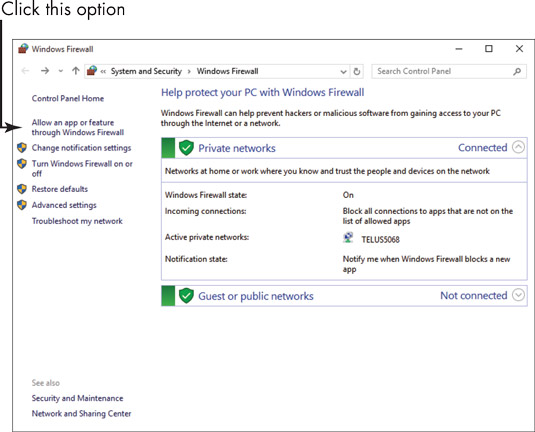 Make changes in your system’s firewall settings and create exceptions Screenshot