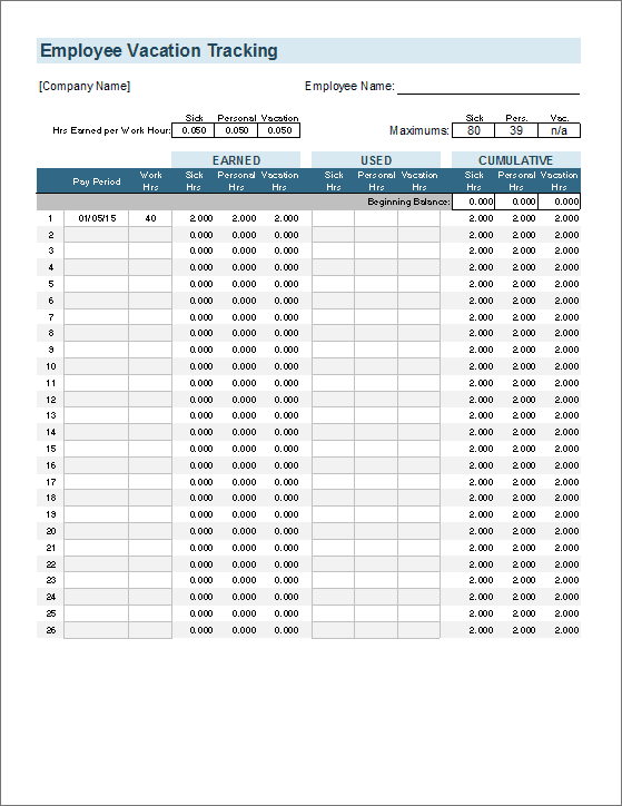 Sick and Vacation Pay Tracking - Screenshot