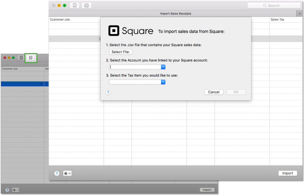 Square Import in QuickBooks desktop mac 2019 - Screenshot