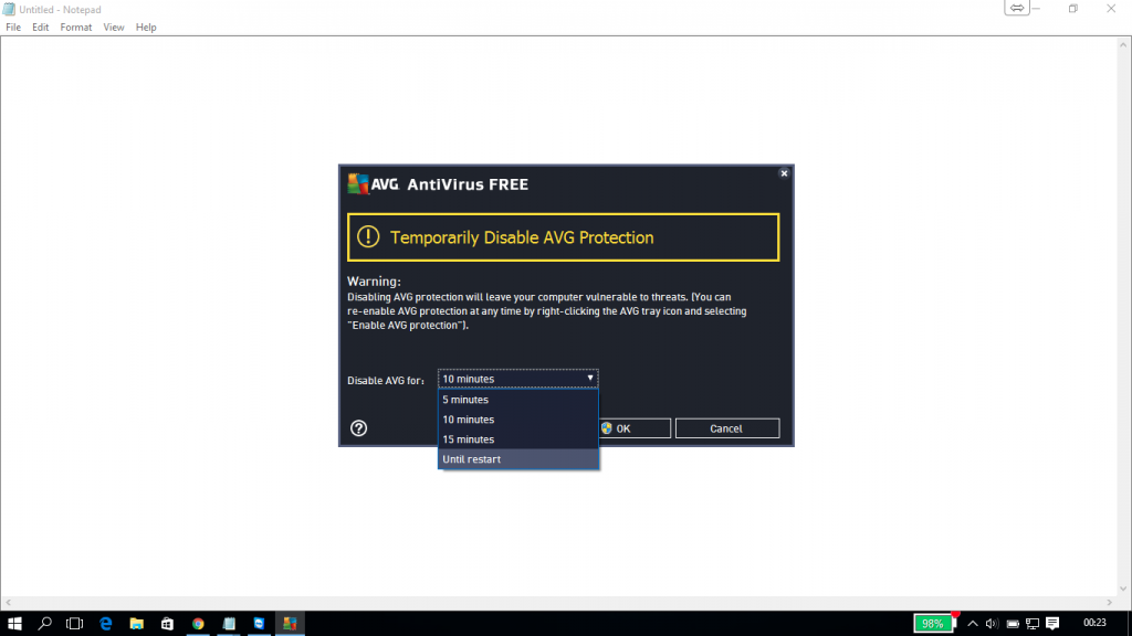 Turn off Antivirus temporarily Screenshot