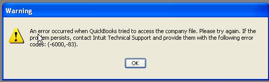 QuickBooks error message -6000-83 - Screenshot