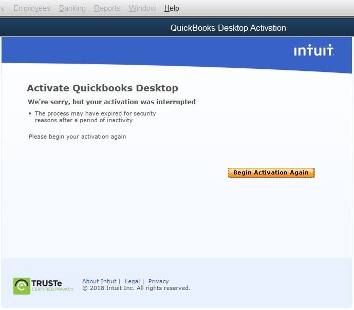 QuickBooks Enterprise Activation Errors - Screenshot