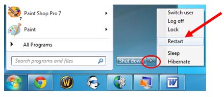 Reboot your computer system - Screenshot