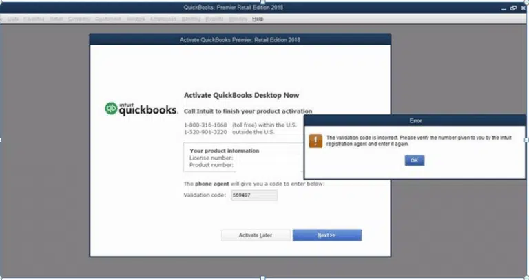 The validation code is incorrect or the service is temporarily unavailable when activating - Image