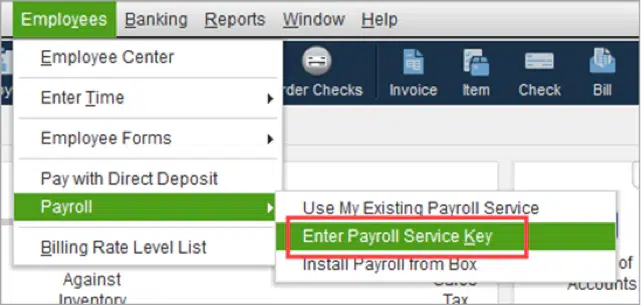 Enter the payroll service key Screenshot