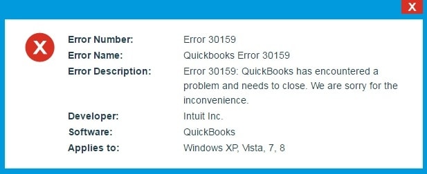 QuickBooks Error 30159 - Screenshot