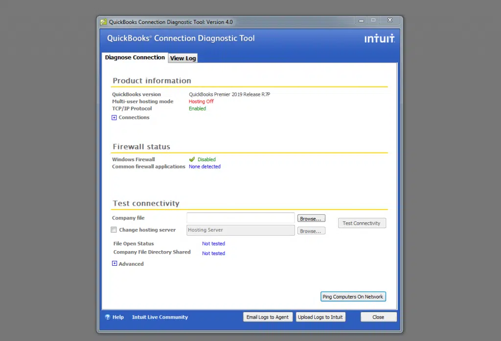 QuickBooks Connection Diagnostic Tool - Screenshot