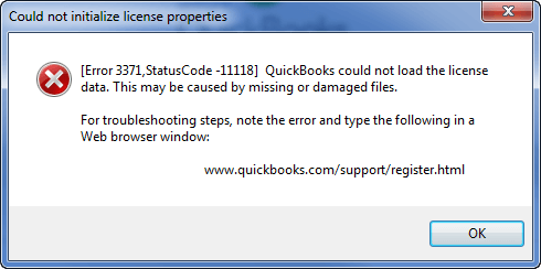 QuickBooks Error Code Code 3371 - Screenshot