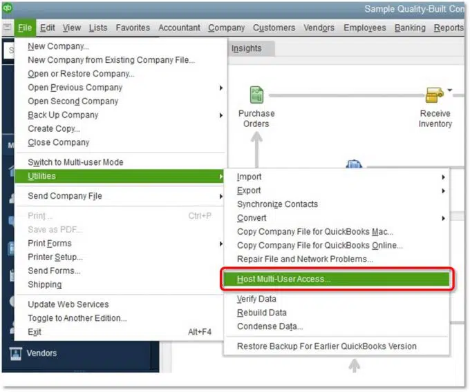 Verify hosting in QuickBooks - Screenshot