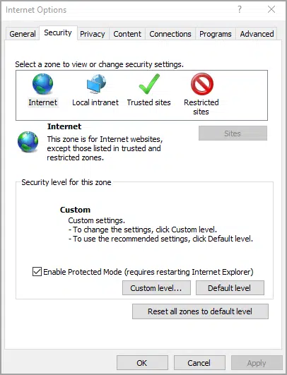 Security tab - Screenshot