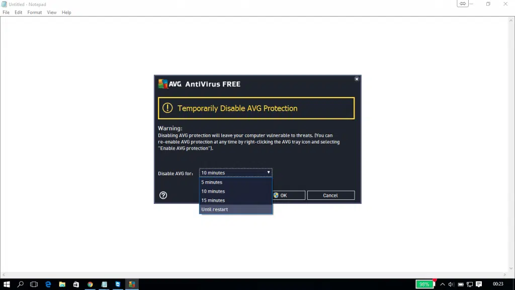 Turn off Antivirus temporarily - Screenshot