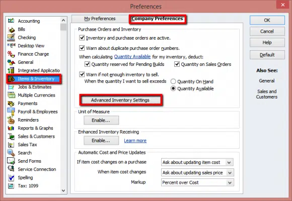 Use Advanced Inventory in QuickBooks Enterprise - Screenshot