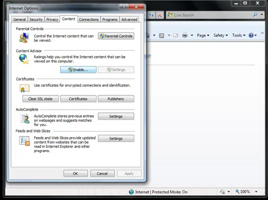 Content advisor tab - Screenshot