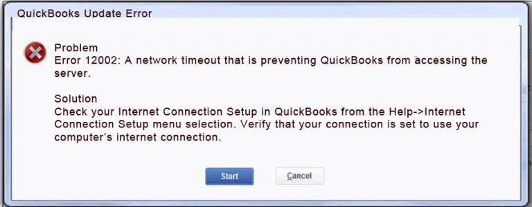 QuickBooks Error 12002 - Screenshot