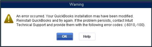QuickBooks error code 6010-100 - Screenshot
