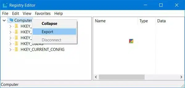 Create a backup for the Windows registry Screenshot