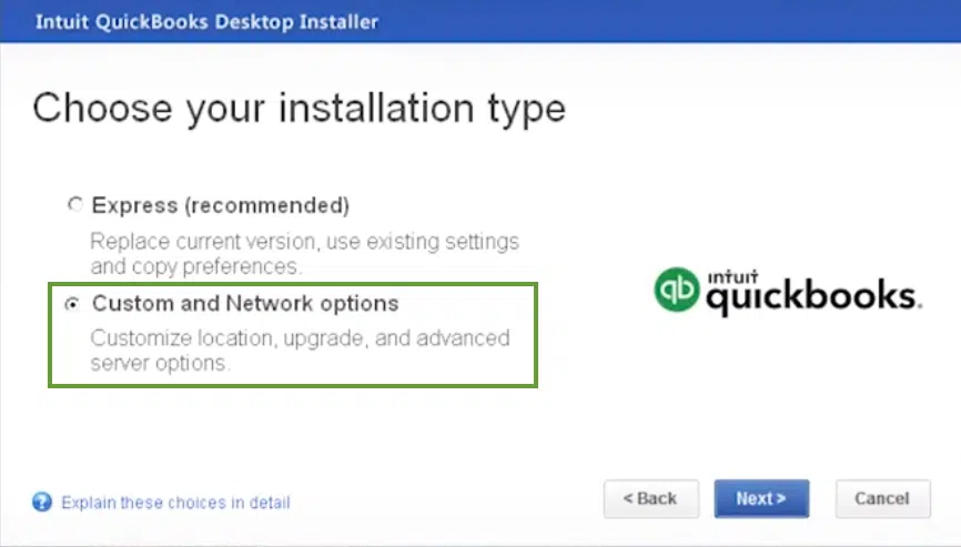 QuickBooks installation type Screenshot