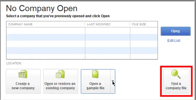 Open or Restore and Existing Company