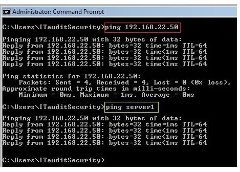 type ping [servername] - Screenshot
