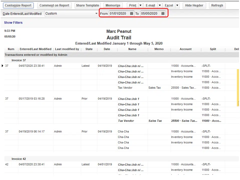 Audit trail report - Image