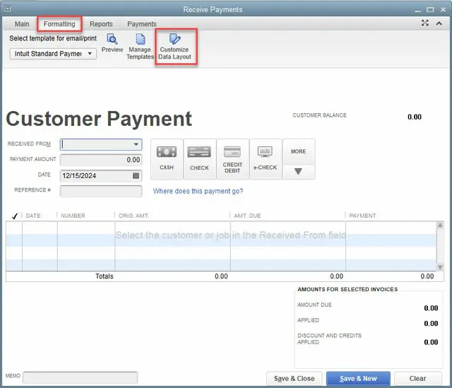 Customized payment receipts in QuickBooks desktop - Image