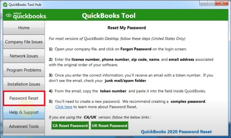 Password Reset tab in Tool Hub - Image