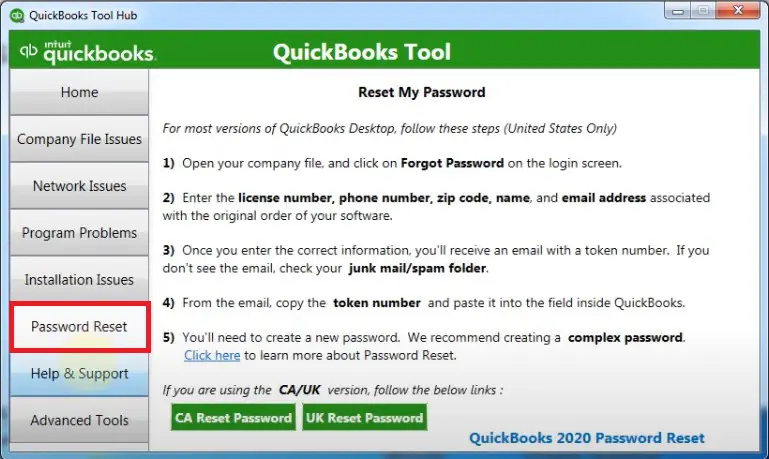 Password Reset tab in Tool Hub Image