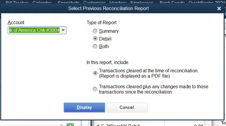 Previous reconciliation report Image