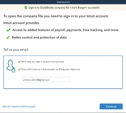 Sign in to QuickBooks company file - Image