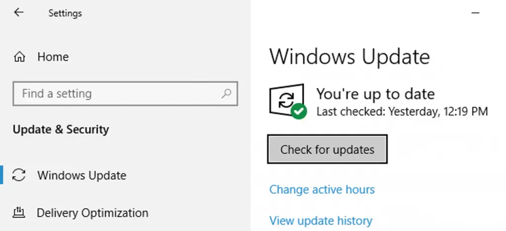 Check for updates in windows 10