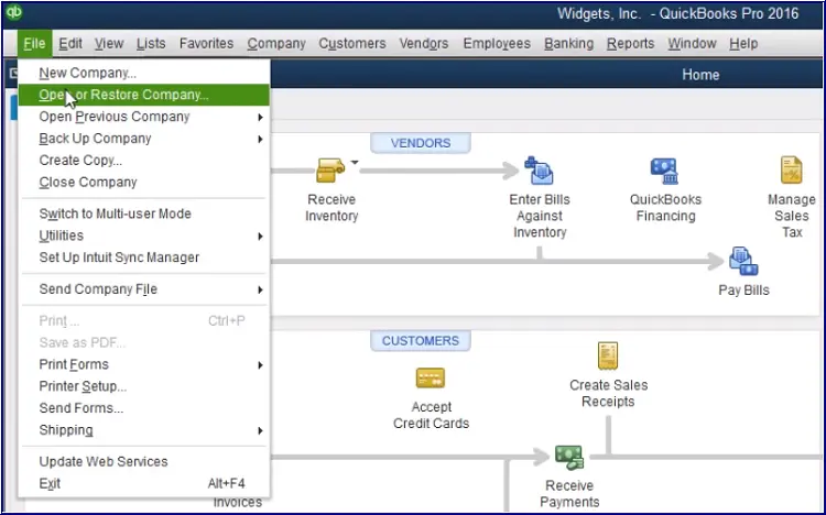 Open or Restore Company (QBPS)- Screenshot