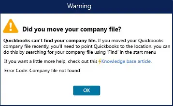 QuickBooks Pro Company File Not Found Error - Image