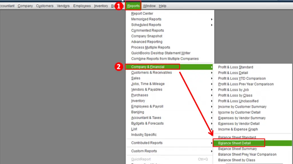 Running a balance sheet detail report - Screenshot