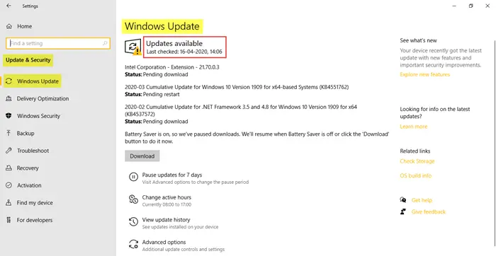Update Windows - Screenshot Image