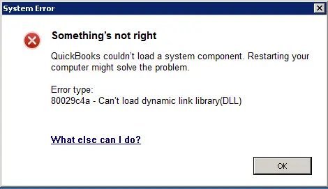 Error 80029c4 Cant load dynamic link library DLL Screenshot