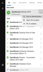 Run QuickBooks as Administrator Screenshot