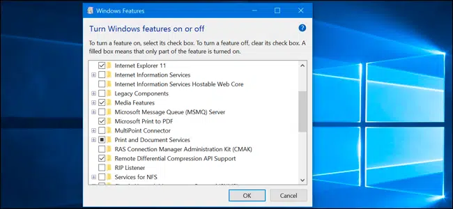 Turn windows features on or off - Screenshot