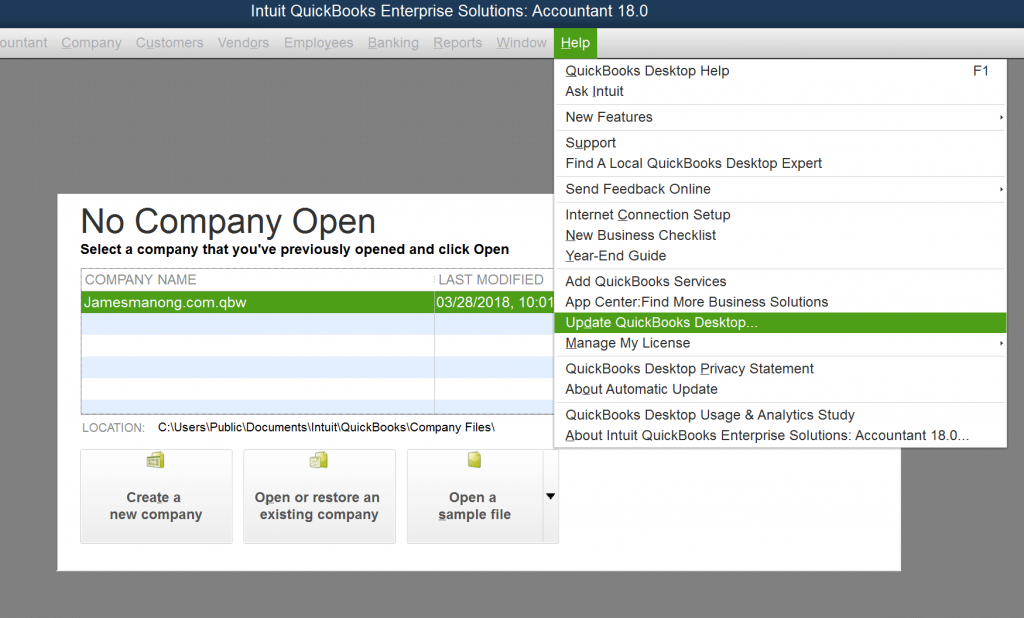 Update QuickBooks Desktop Screenshot