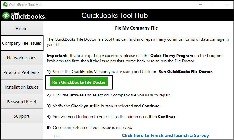 QuickBooks File Doctor tool Screenshot