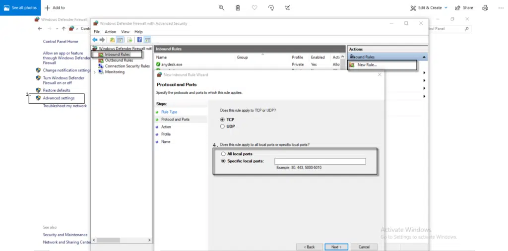 QuickBooks Firewall Port Create a New Rule Screenshot