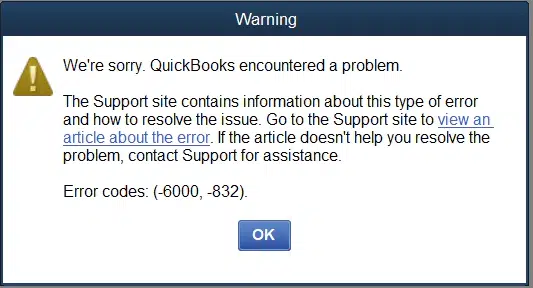 QuickBooks error 6000 832 Screenshot
