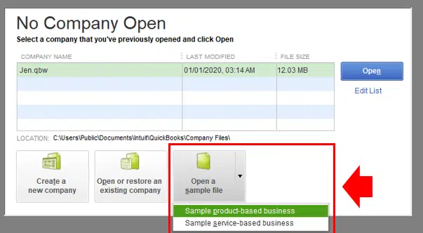 Open a Sample File - Screenshot